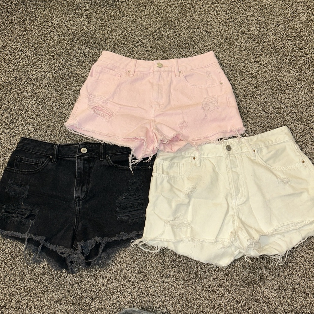 Bundle of 3 Pacsun Distressed Denim Shorts - Black, Pink, and White